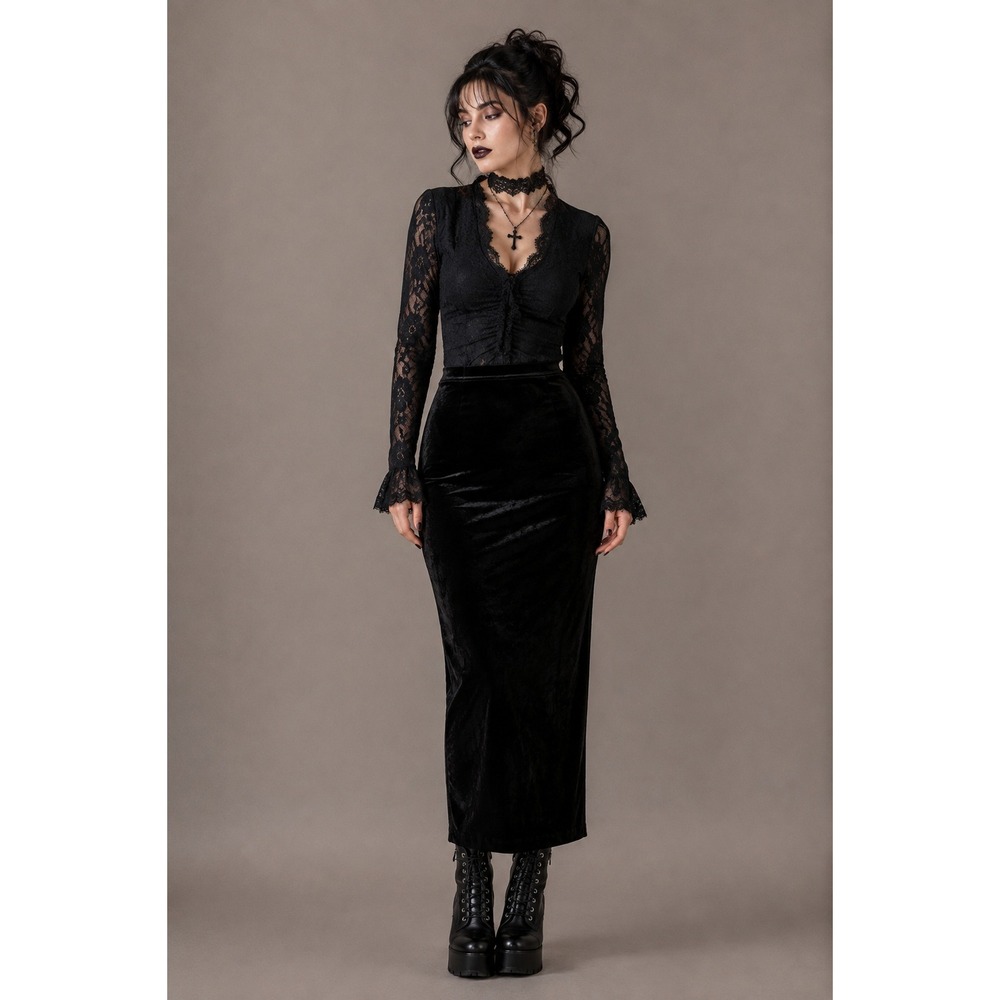 90s Black Velvet Maxi Pencil Skirt Small Goth Holiday Evening Elegant
